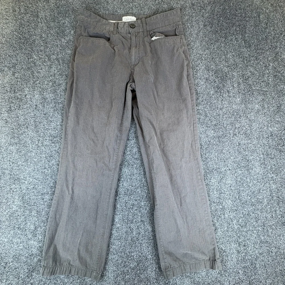 Calvin Klein Twill Pants Mens 28x27.5 Gray Cotton Mid Rise Pockets Straight Leg‎